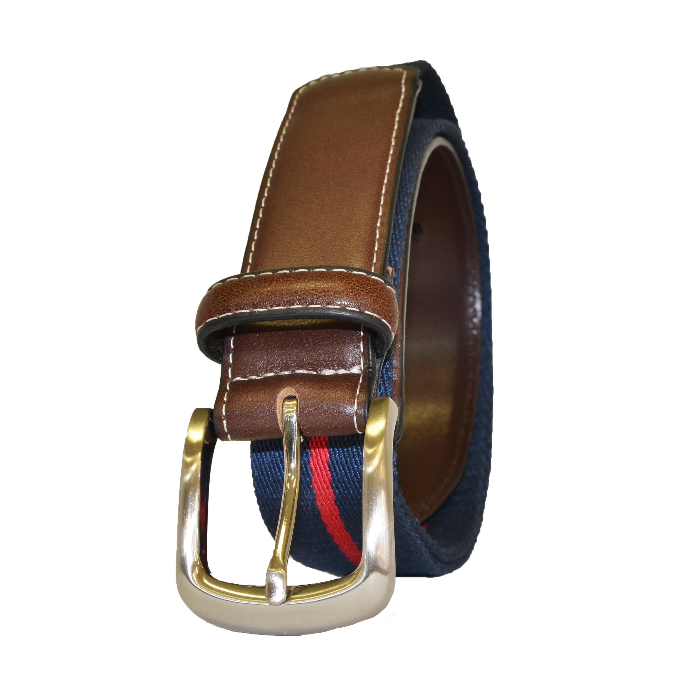DUKE - Canvas Men's Navy Red Stripe Leather Belt  - Belt N Bags