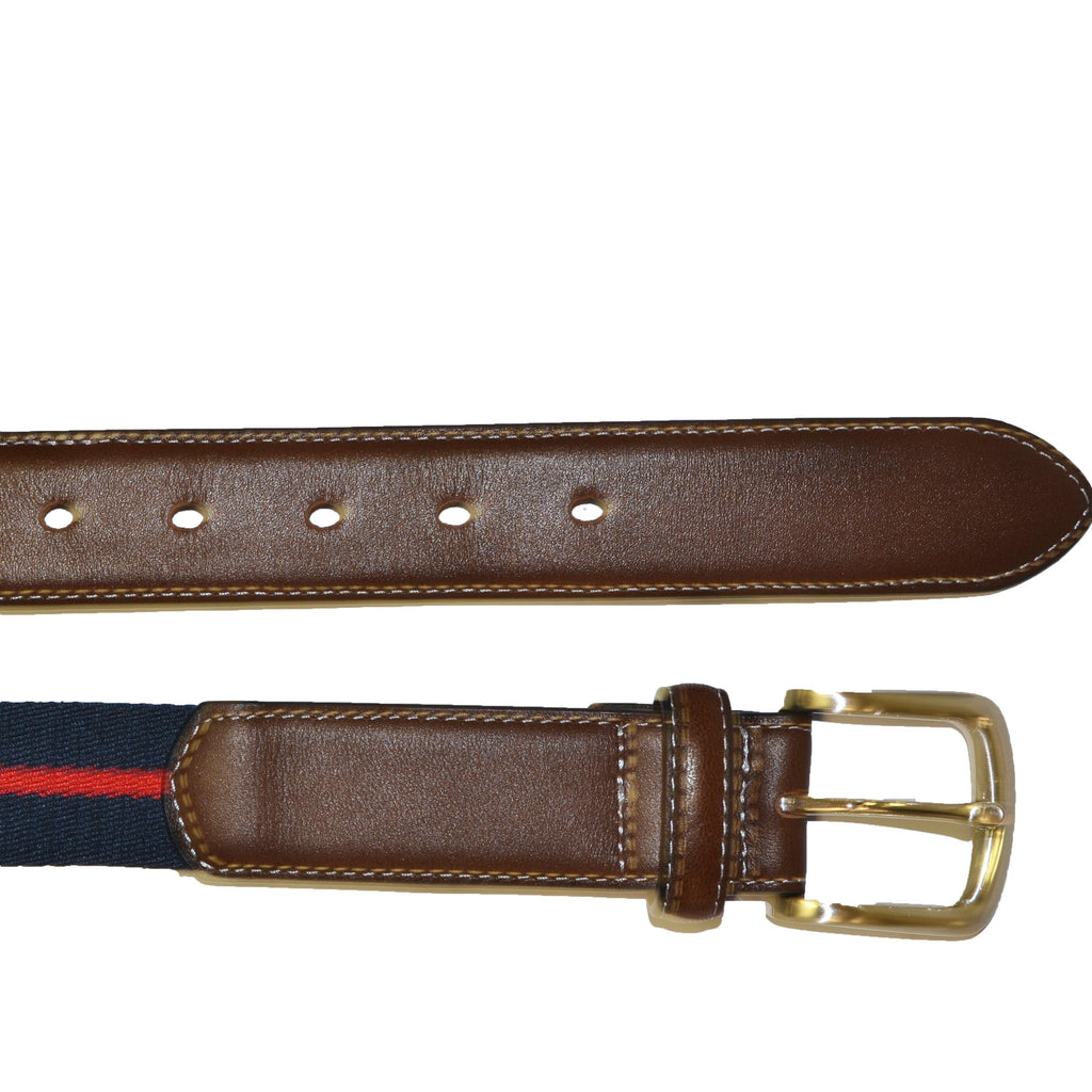 DUKE - Canvas Men's Navy Red Stripe Leather Belt  - Belt N Bags