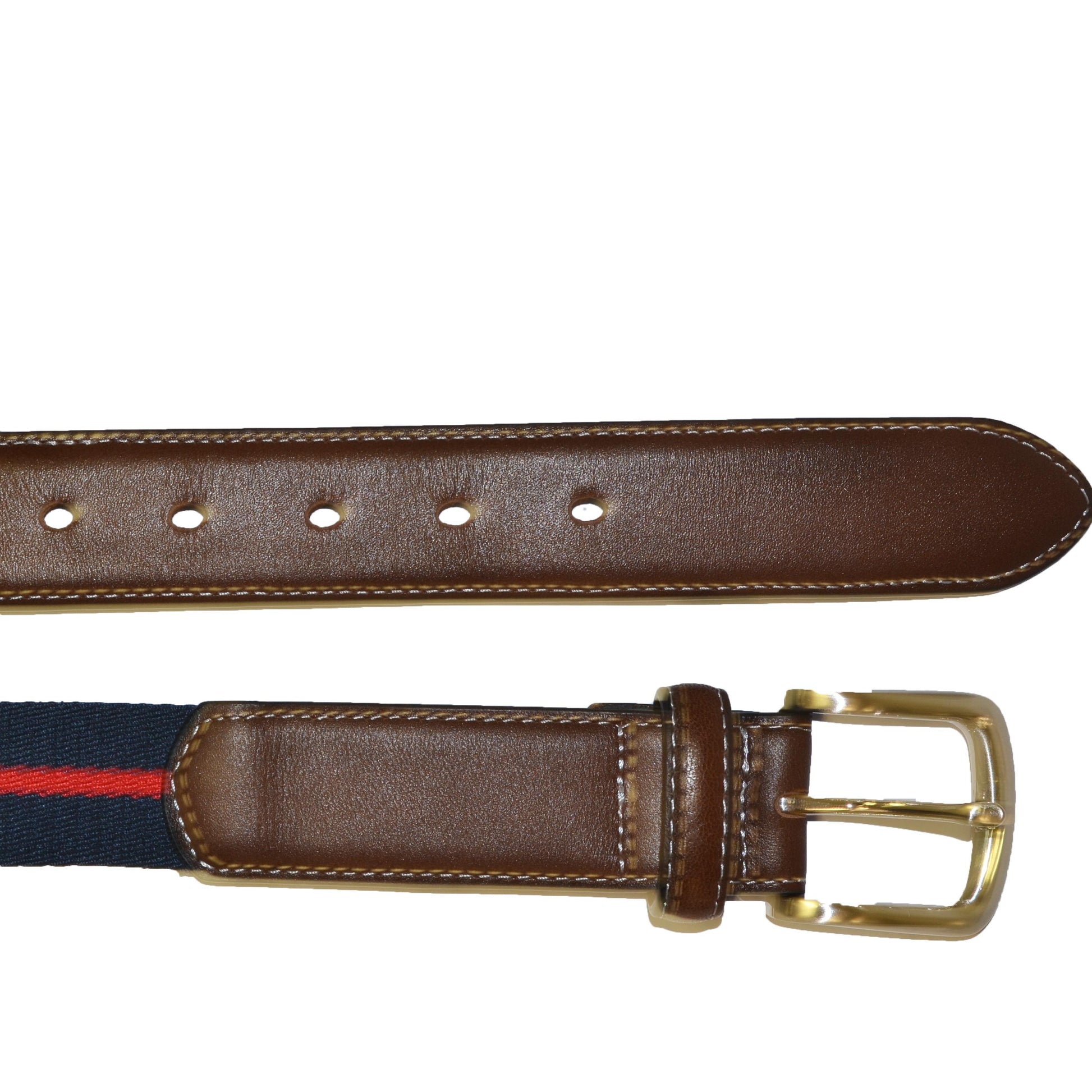 DUKE - Canvas Men's Navy Red Stripe Leather Belt  - Belt N Bags