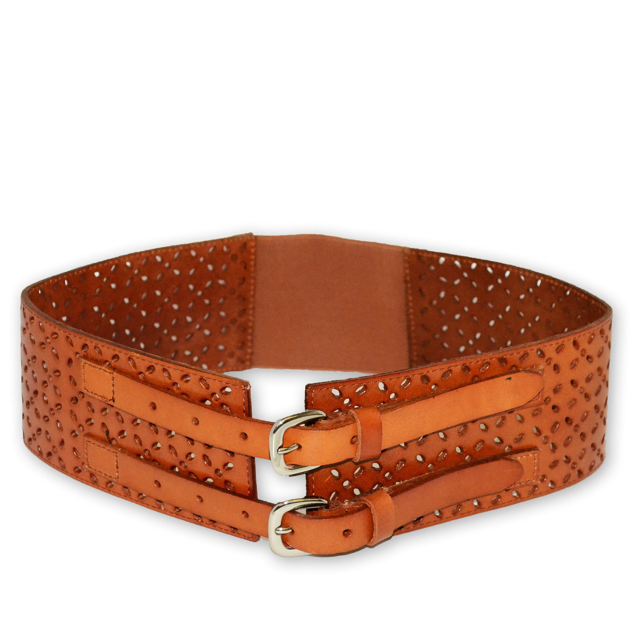 PICTON - Addison Road Leather Wide Double Buckle Tan Waist Belt  - Belt N Bags