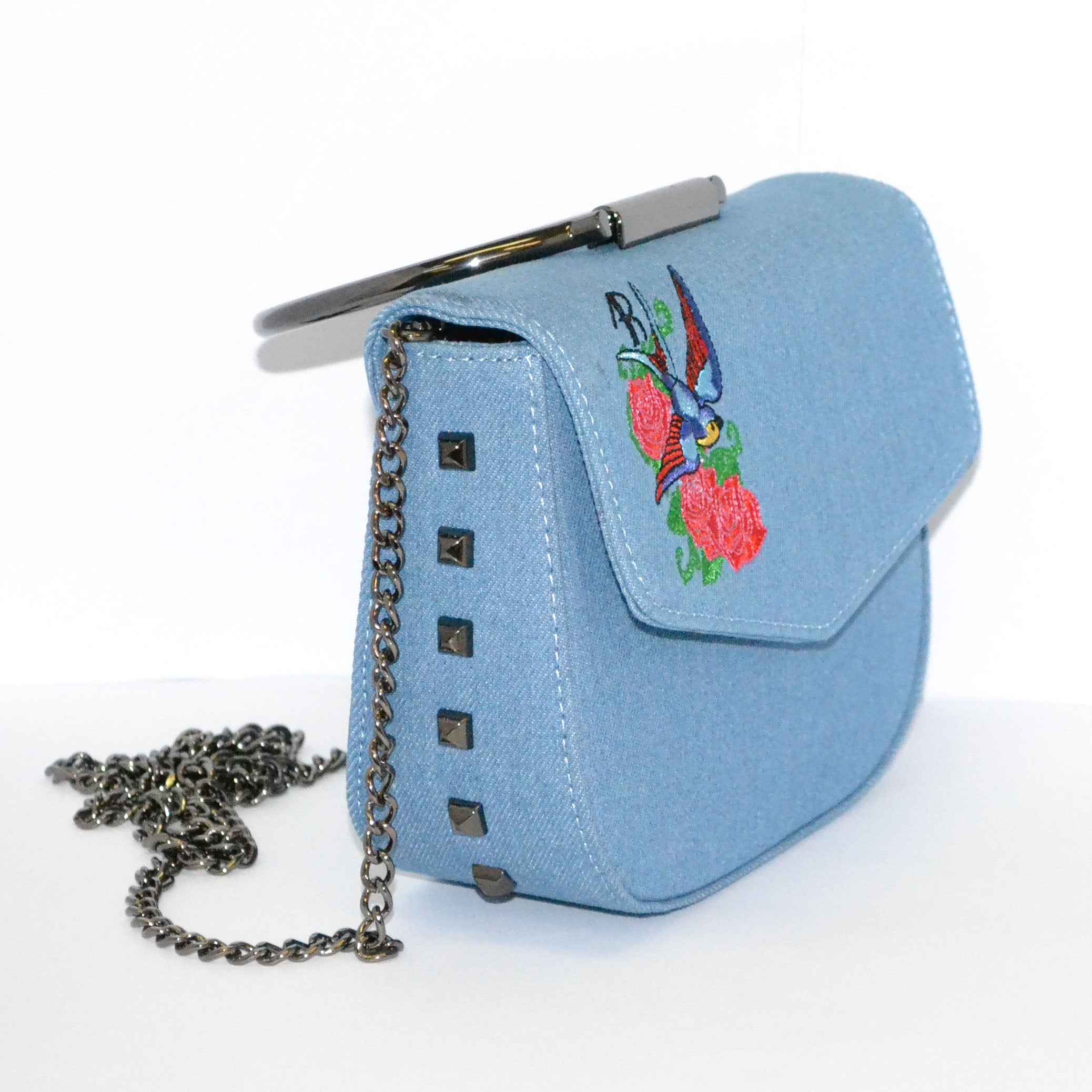 ABERMAIN - Denim Floral Bag With Ring Handle  - Belt N Bags