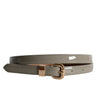Queens Park - Womens Skinny Grey Patent Leather Belt with Gold Buckle  - Belt N Bags