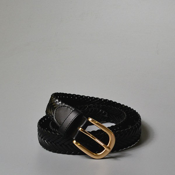 ERSKINVILLE- Addison Road Black Plaited Leather Belt with Gold Buckle  - Belt N Bags