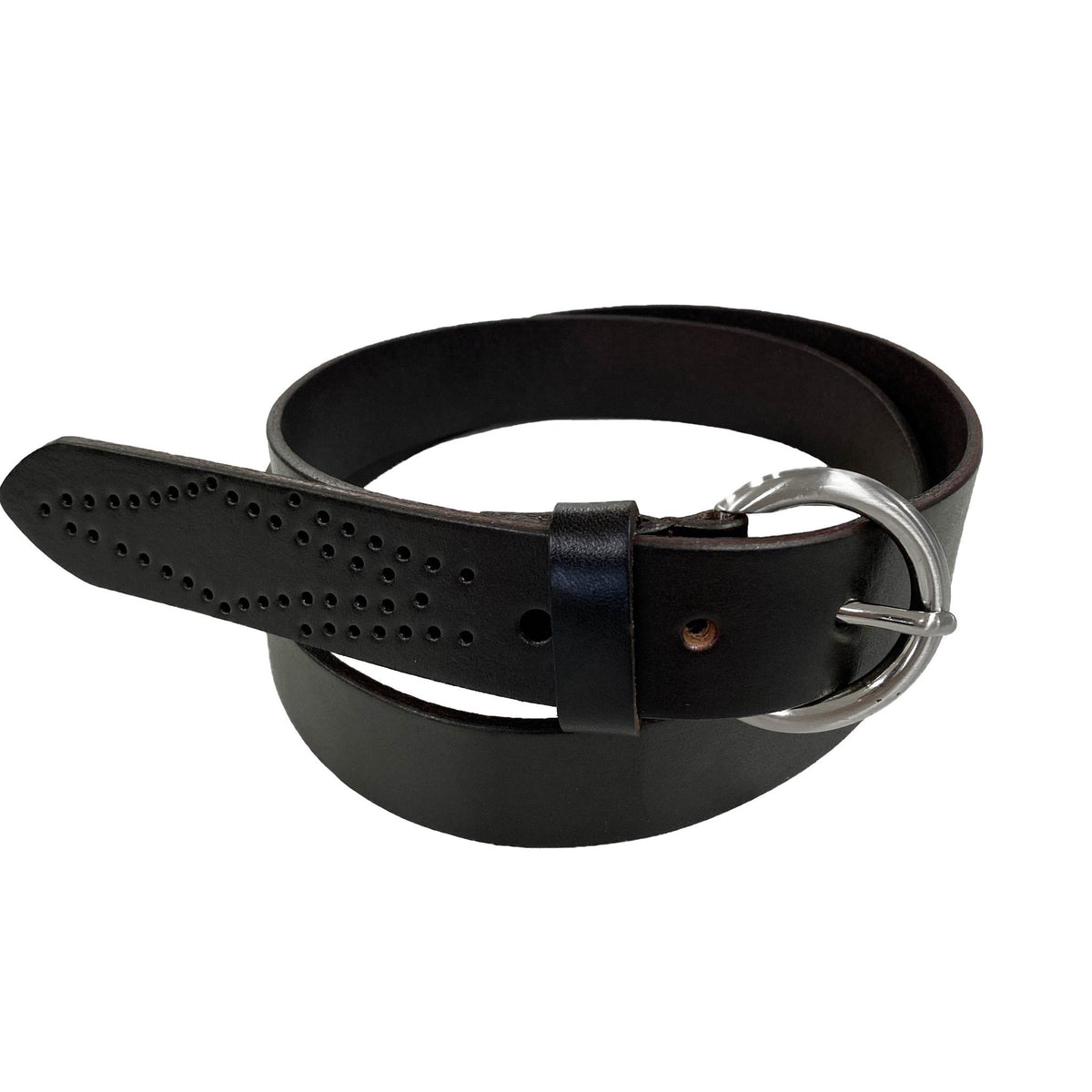 ESPERANCE - Women's Dark Brown Genuine Leather Belt with Round Silver Buckle freeshipping - BeltNBags