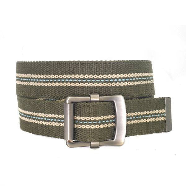 FREDRIK - Mens Khaki & Cream Canvas Webbing Belt - CLEARANCE  - Belt N Bags