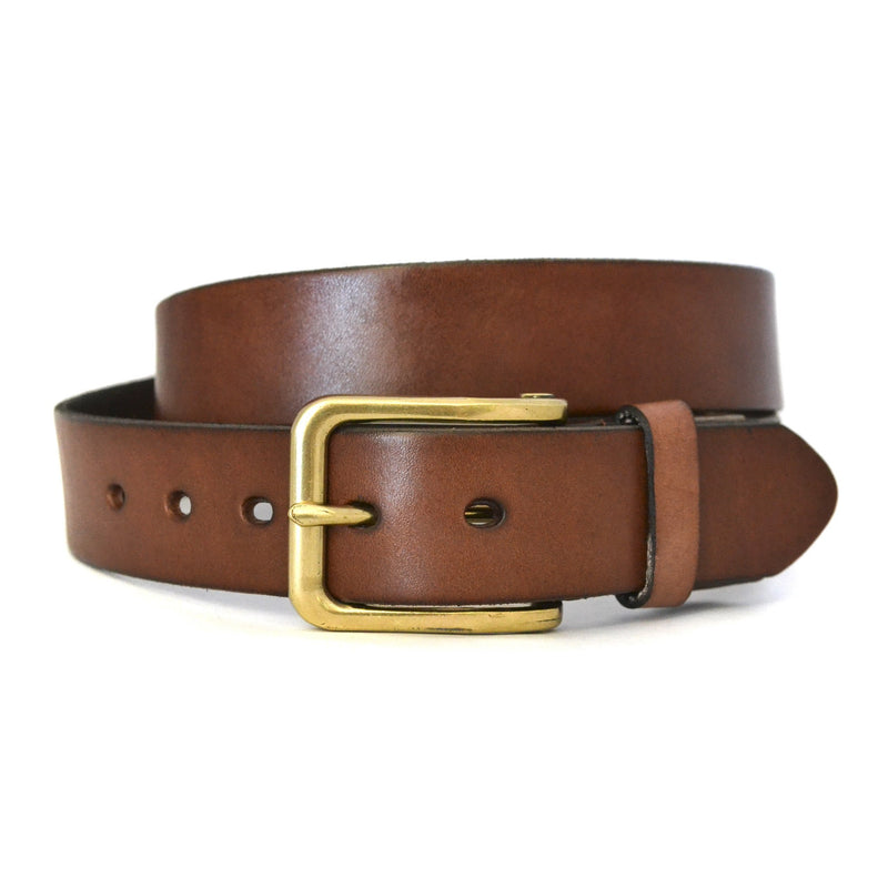 FLORIDA - Mens Tan Genuine Leather Belt with Antique Gold Buckle  - Belt N Bags