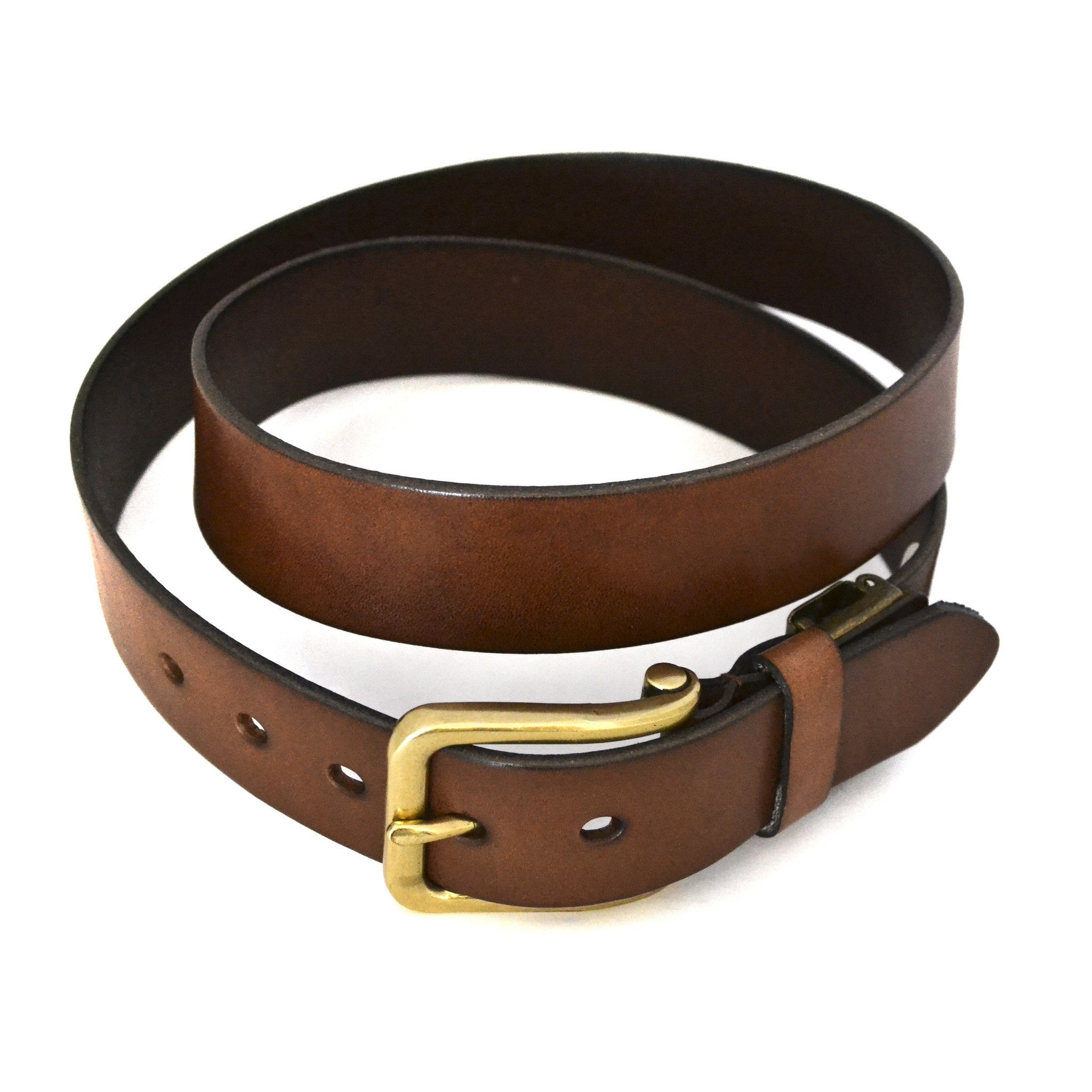 FLORIDA - Mens Tan Genuine Leather Belt with Antique Gold Buckle  - Belt N Bags