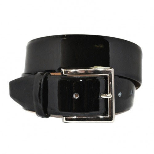 GRACE - Womens Black Patent Finish Leather Belt with Silver Buckle freeshipping - BeltNBags