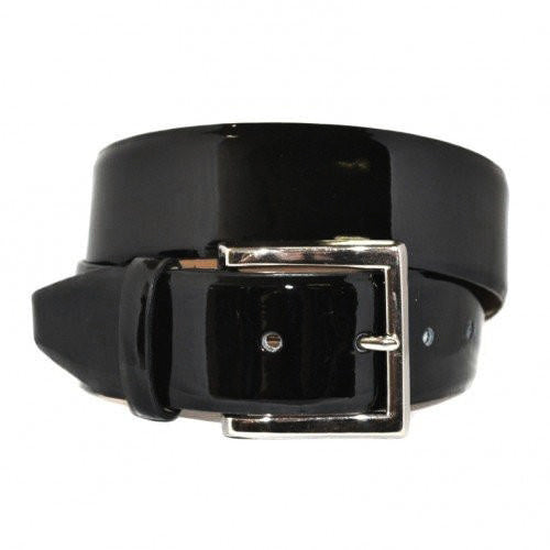 GRACE Womens Black Patent Finish Leather Belt with Silver Buckle