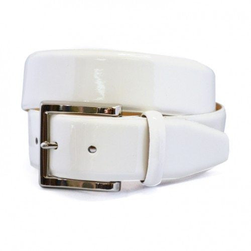 GRACE - Womens Off-White Patent Finish Leather Belt with Silver Buckle - CLEARANCE  - Belt N Bags