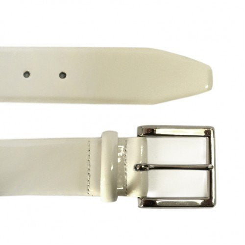 GRACE - Womens Off-White Patent Finish Leather Belt with Silver Buckle - CLEARANCE  - Belt N Bags