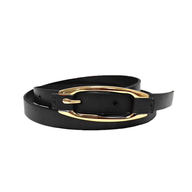 CADIA - Women's Black Genuine Leather Skinny Belt with Oval Gold buckle freeshipping - BeltNBags