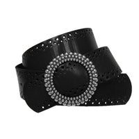 LILYDALE - Women's Black Genuine Leather Belt with Round Silver buckle freeshipping - BeltNBags