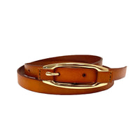 CADIA - Women's Tan Genuine Leather Skinny Belt with Oval Gold buckle freeshipping - BeltNBags