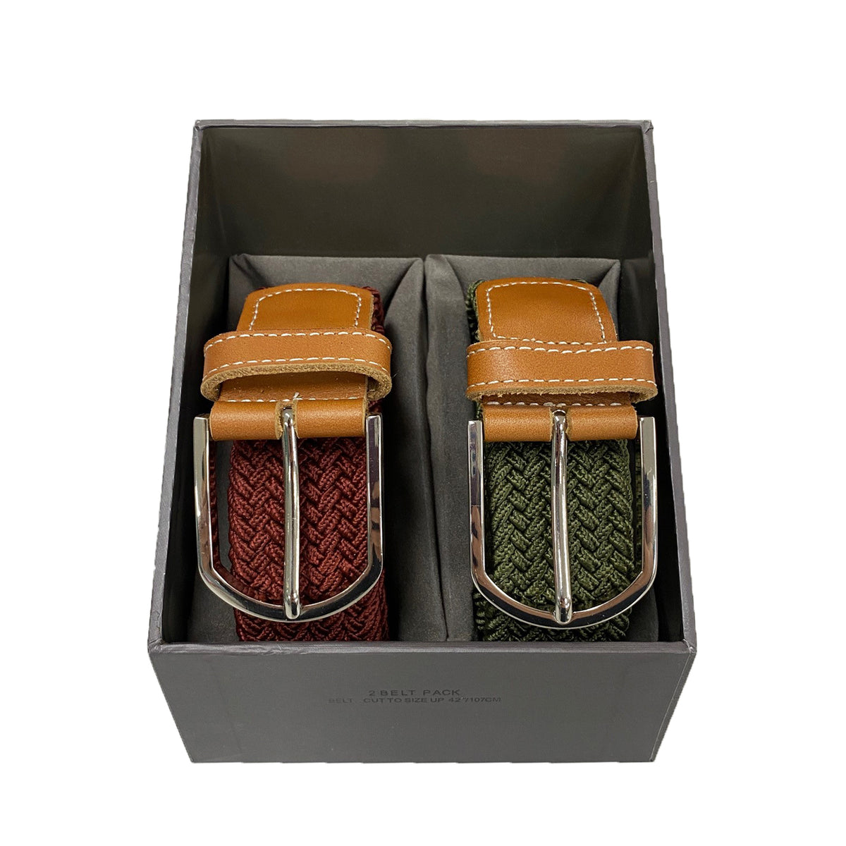 OSCAR - Mens Olive and Burgundy Woven Cotton Elastic Belt Gift Pack freeshipping - BeltNBags