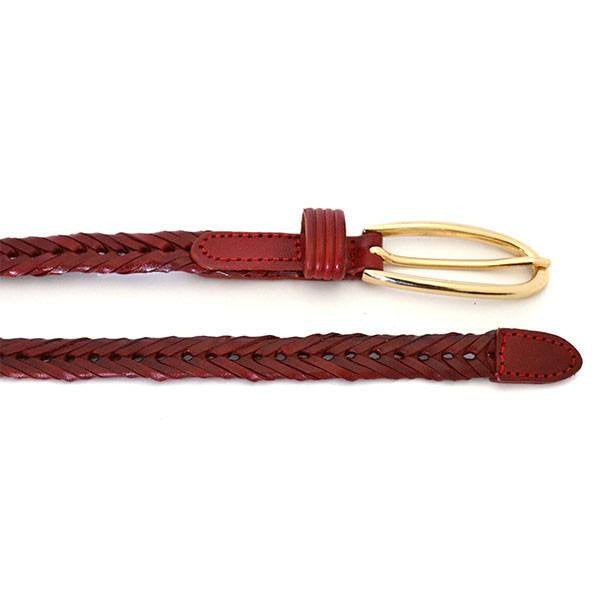INGRID - Womens Red Plaited Skinny Leather Belt with Oval Gold Buckle  - Belt N Bags
