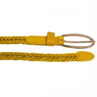 INGRID - Womens Skinny Yellow Plaited Leather Belt with Oval Buckle  - Belt N Bags