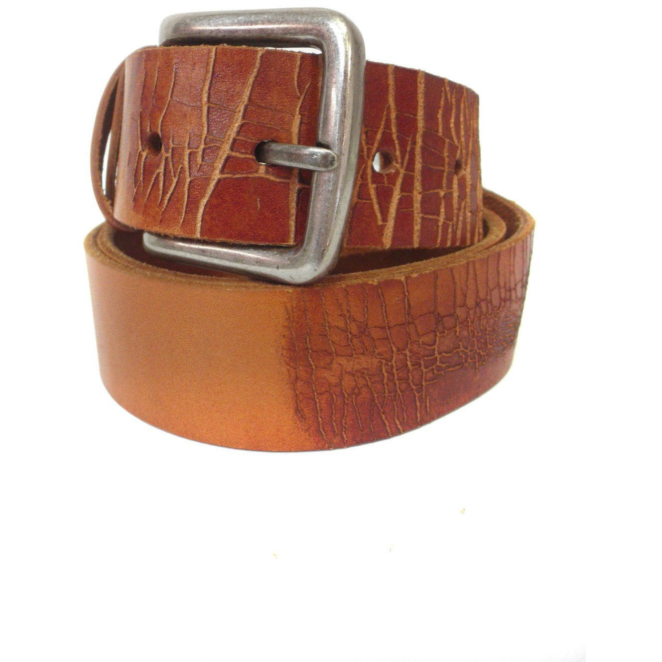 LLOYD - Mens Light Brown Leather Crackle Detail Belt with Silver Buckle  - Belt N Bags