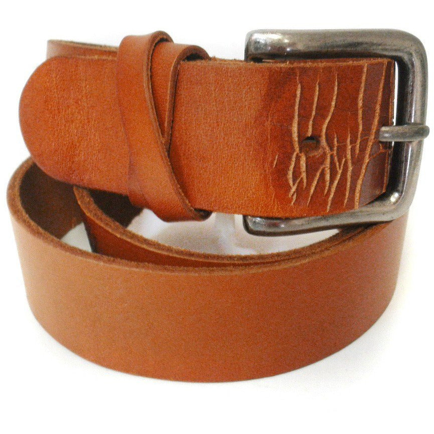 LLOYD - Mens Light Brown Leather Crackle Detail Belt with Silver Buckle  - Belt N Bags