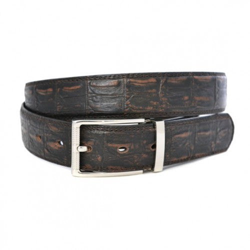 LEEDS - Mens Brown Faux Crocodile Leather Belt  - Belt N Bags