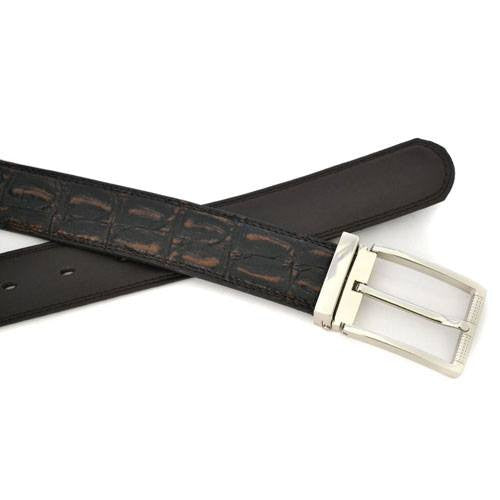 LEEDS - Mens Brown Faux Crocodile Leather Belt  - Belt N Bags