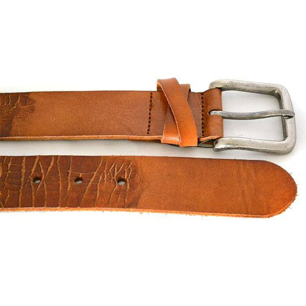 LLOYD - Mens Light Brown Leather Crackle Detail Belt with Silver Buckle  - Belt N Bags