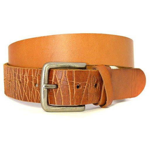 LLOYD - Mens Light Brown Leather Crackle Detail Belt with Silver Buckle  - Belt N Bags