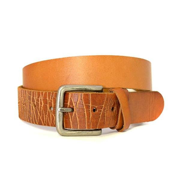 LLOYD - Mens Light Brown Leather Crackle Detail Belt with Silver Buckle  - Belt N Bags