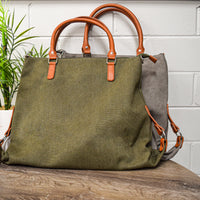 MINKARA - Women's Grey Canvas Tote Bag with Genuine Leather Straps freeshipping - BeltNBags