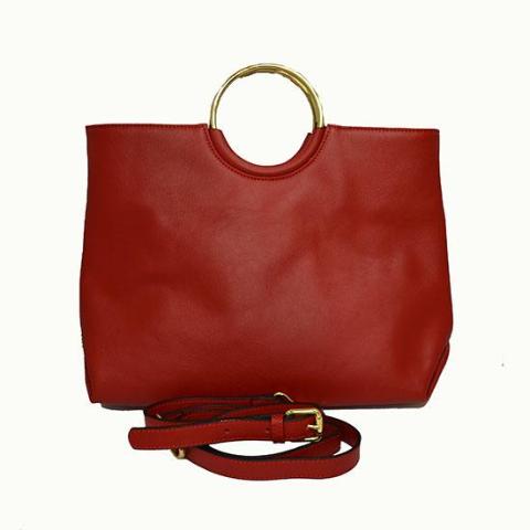 Millfield - Womens rED Leather Ring Handle Tote Shoulder Crossbody Bag  - Belt N Bags