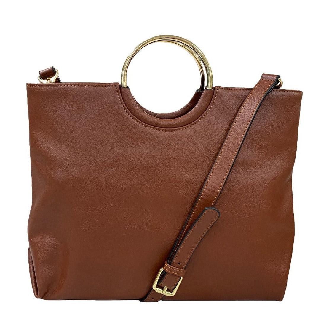 Millfield - Womens Tan Leather Ring Handle Tote Shoulder Crossbody Bag freeshipping - BeltNBags