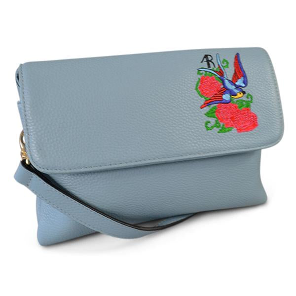 NAMBUCCA- Addison Road Embroidered Blue Genuine Leather Crossbody  - Belt N Bags