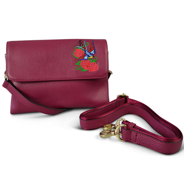NAMBUCCA - Pink Leather Embroidered Crossbody Bag  - Belt N Bags