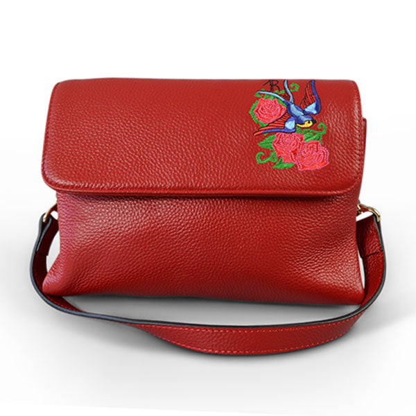 NAMBUCCA - Addison Road Embroidered Red Genuine Leather Crossbody Bag  - Belt N Bags