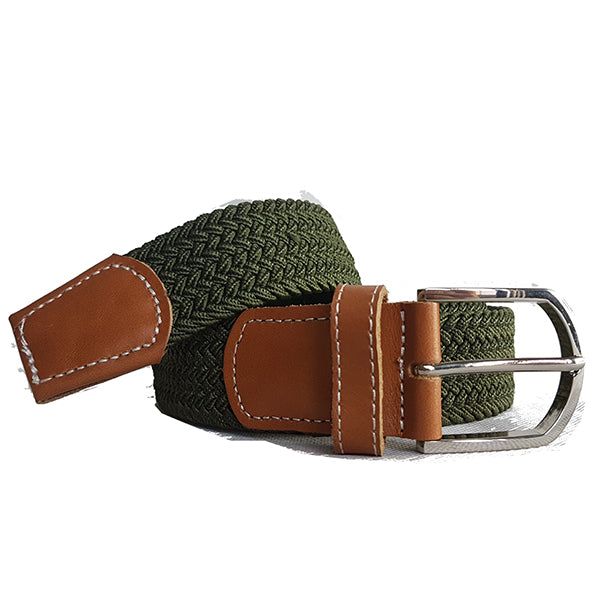 OSCAR - Mens Olive Woven Cotton Elastic Belt  - Belt N Bags