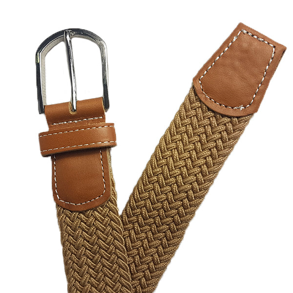 OSCAR - Mens Beige and Burgundy Woven Cotton Elastic Belt Gift Pack freeshipping - BeltNBags