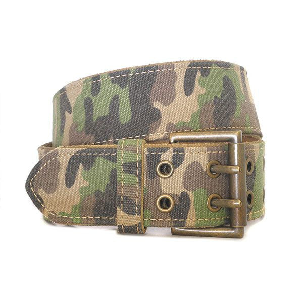 PARKER - Mens Khaki Canvas & Leather Belt  - Belt N Bags