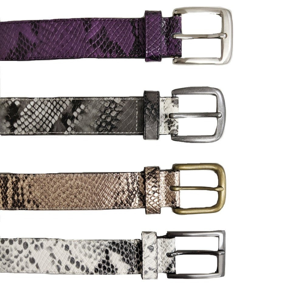 Escada Iridescent Lilac Snake Print Leather Belt