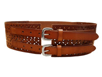 PICTON - Addison Road Leather Wide Double Buckle Tan Waist Belt freeshipping - BeltNBags
