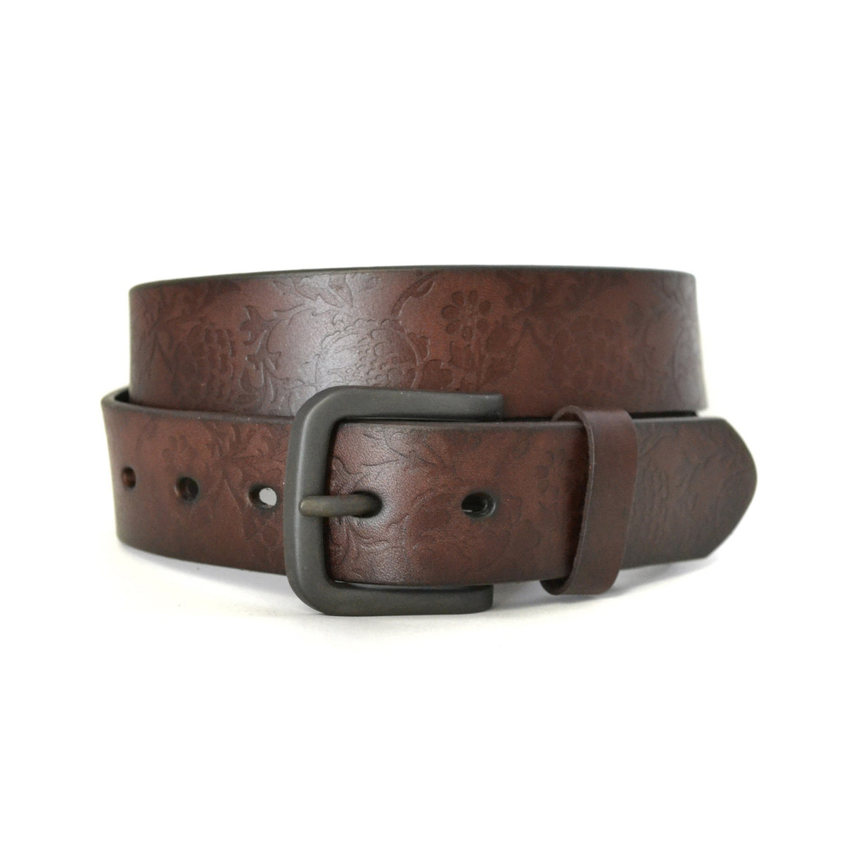 RAGET - Mens Brown Leather Belt with Embossed Flower Detail freeshipping - BeltNBags