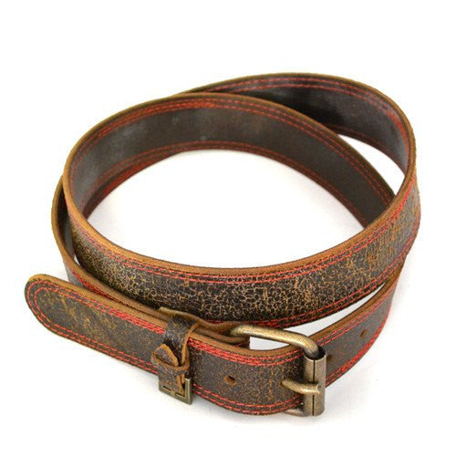 RILEY - Mens Dark Brown and Red Leather Belt - CLEARANCE  - Belt N Bags