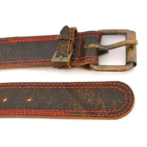 RILEY - Mens Dark Brown and Red Leather Belt - CLEARANCE  - Belt N Bags