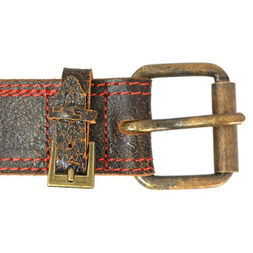 RILEY - Mens Dark Brown and Red Leather Belt - CLEARANCE  - Belt N Bags