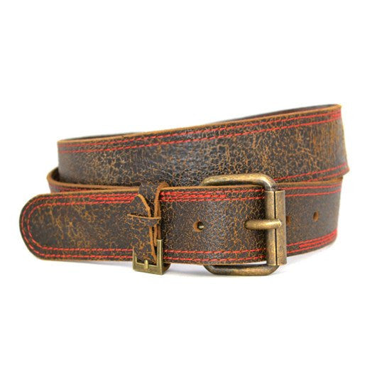 RILEY - Mens Dark Brown and Red Leather Belt - CLEARANCE  - Belt N Bags