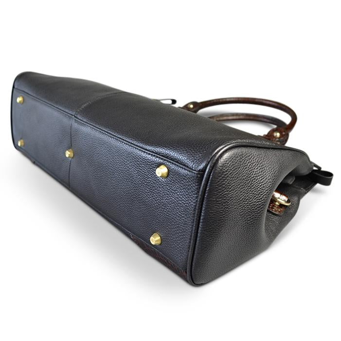 ROTHBURY Black Leather Weekender Overnight Business Bag  - Belt N Bags