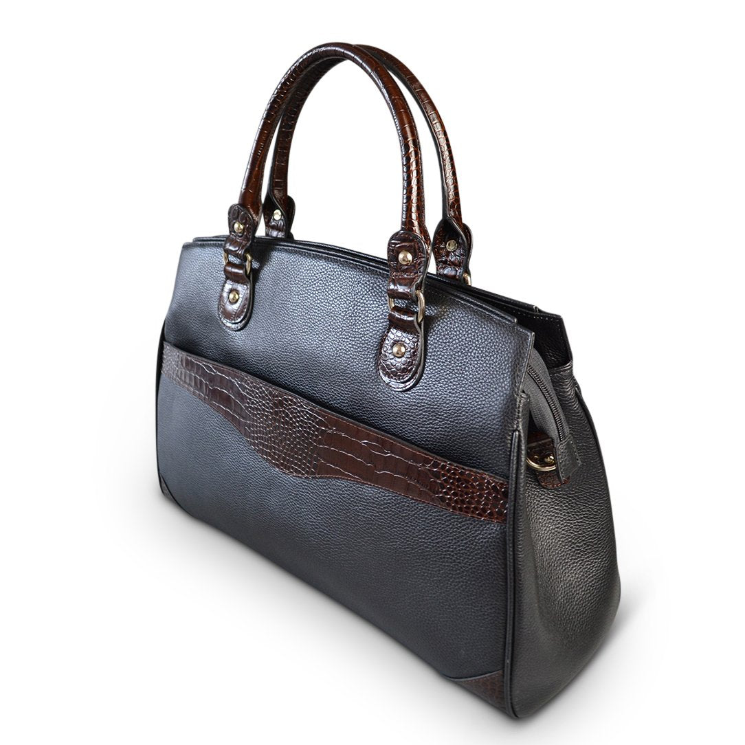 ROTHBURY Black Leather Weekender Overnight Business Bag  - Belt N Bags