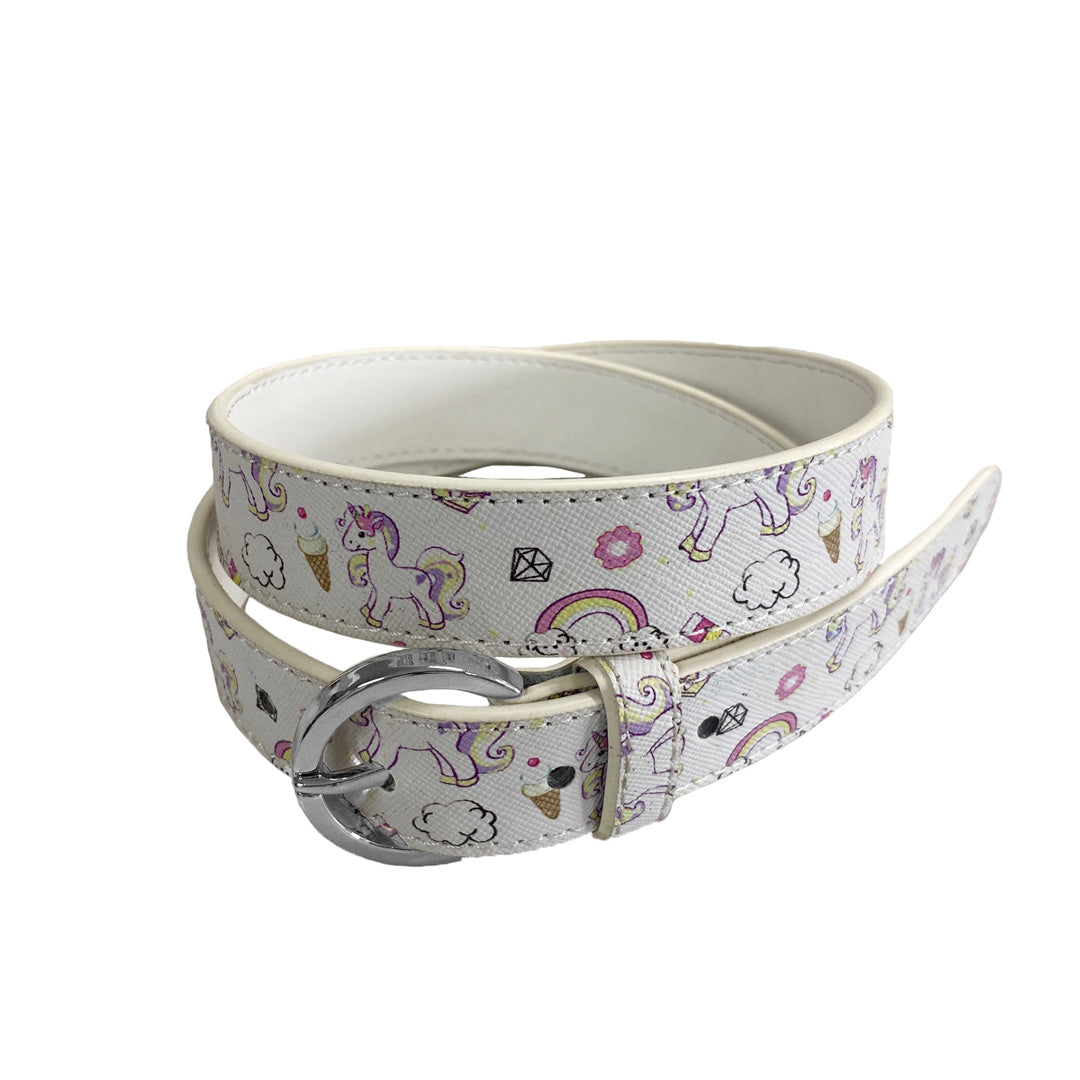 EMILY- Girls White Genuine Leather Flower Belt with Silver Buckle freeshipping - BeltNBags