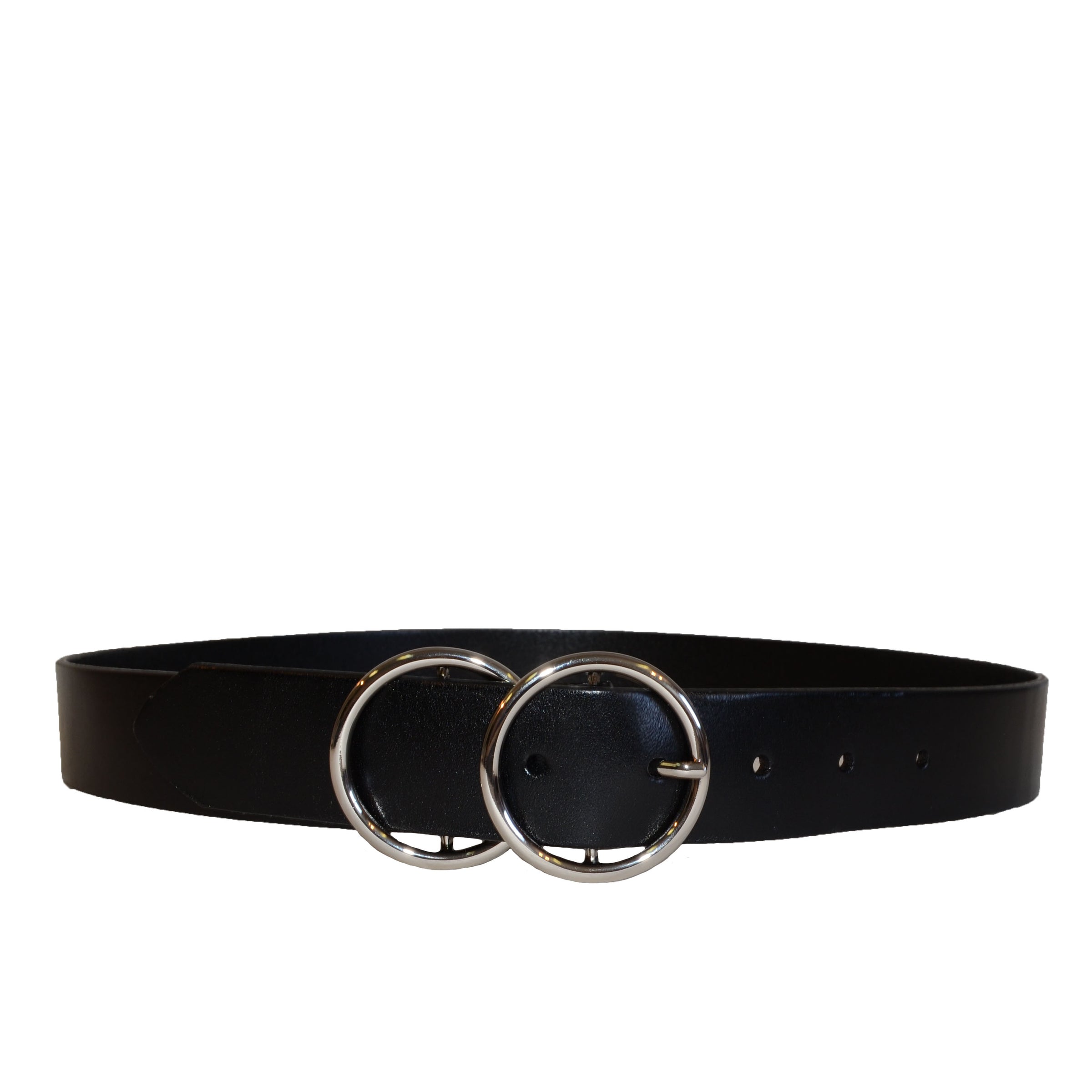 TOWNSVILLE - Womens Black Double Ring Leather Belt  - Belt N Bags