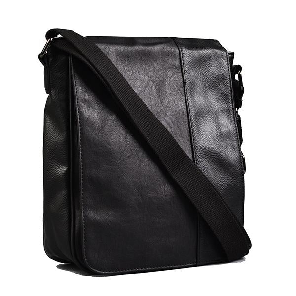 Tatum - Mens Black Faux Leather Messenger Bag  - Belt N Bags
