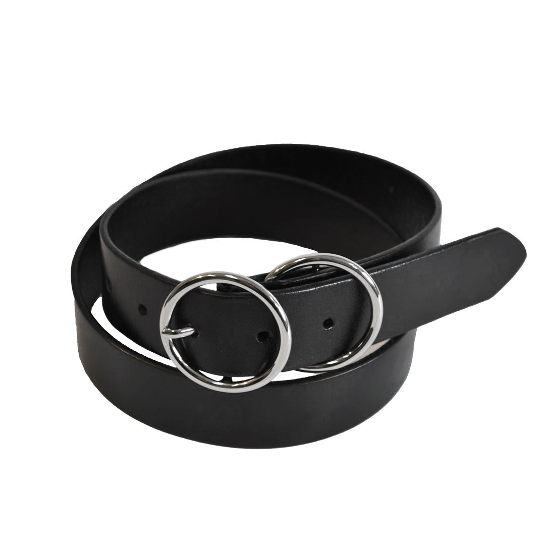 TOWNSVILLE - Women's Black Double Ring Leather Belt with Silver Buckle freeshipping - BeltNBags
